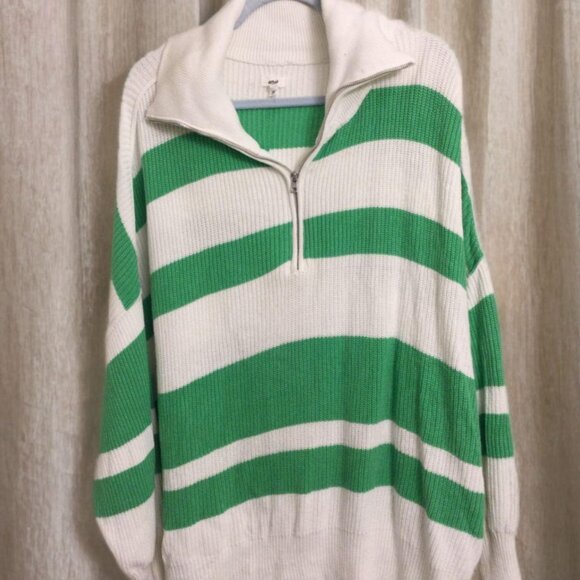 Aerie Sweater Green and White Stripe - Picture 1 of 2